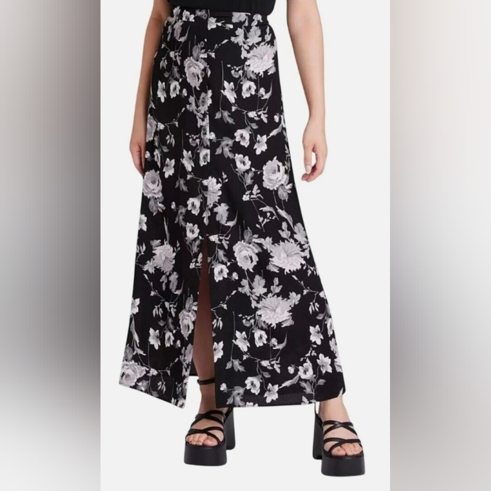 Floral Black and White Maxi Skirt